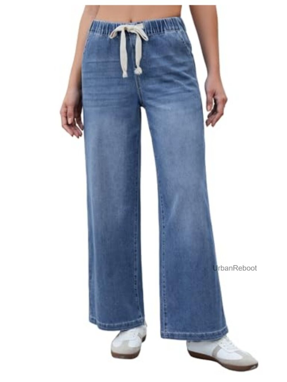 Wide Leg High Waisted Pull On Jeans with Pockets